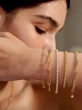 Gold 14k Gold Plated 5pc Cubic Zirconia Bracelet Set